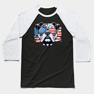 Bulldog Patriotic Sunglasess American Flag 4th of July Baseball T-Shirt